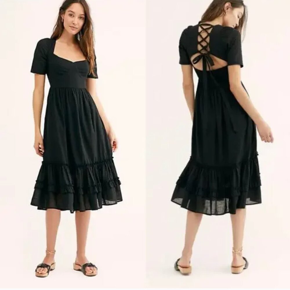 Free People Tiered Midi Dress with Tie Back
